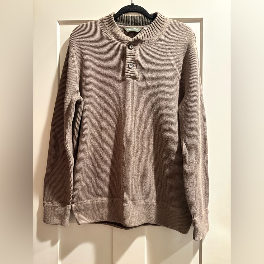 Eddie Bauer Men's Henley Crewneck Sweater - XLT 100% Cotton - Academia, Preppy